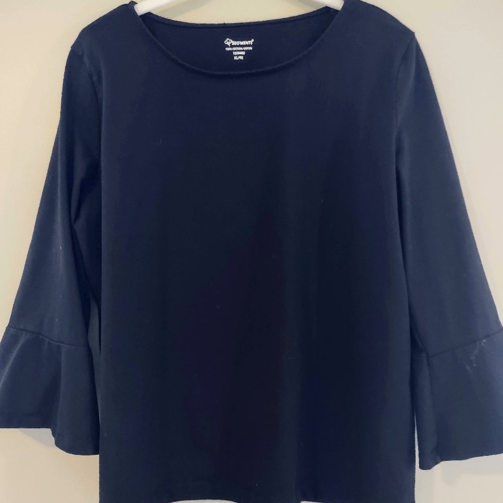 SEGMENTS Black Bell Sleeve Boxy Top EUC